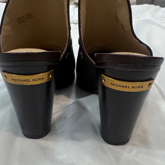 Michael Kors Dark Brown Leather Mules with Gold Accents - Picture 2 of 4
